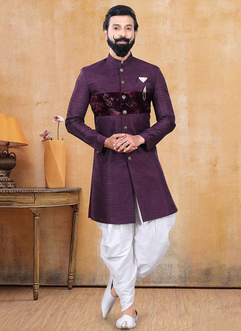 Wine Colour Designer Wedding Wear Indo Western Collection 1333